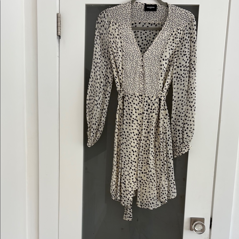 The Kooples Black and White Wrap Dress with Bishop Sleeves